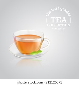 Tea cup over grey background. Vector illustration.