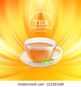 Tea cup over orange background. Vector illustration.