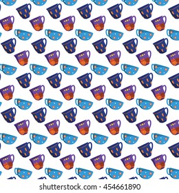 Tea cup pattern blue with carrot cat and flower