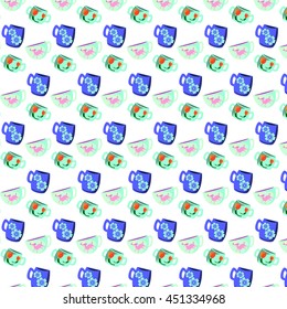 Tea cup pattern blue with poodle dog flower and gear
