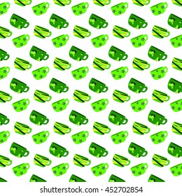 Tea cup pattern green with stripes broccoli and ball