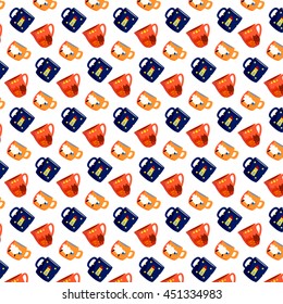 Tea cup pattern orange and blue with cats sheep and house
