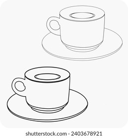 Tea cup, pot illustration vector line art eps