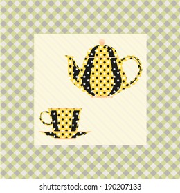 Tea cup and pot kettle pattern stock vector