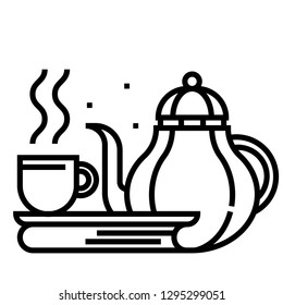 Tea cup and tea pot vector illustration in line stroke design