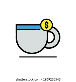 tea cup price Illustration. modern simple vector icon, flat graphic symbol in trendy flat design style. wallpaper. lockscreen. pattern. frame, background, backdrop, sign, logo.