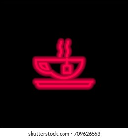 Tea cup red glowing neon ui ux icon. Glowing sign logo vector