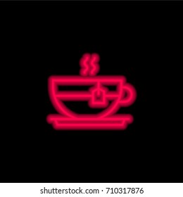 Tea cup red glowing neon ui ux icon. Glowing sign logo vector