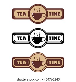 tea cup ribbon. set of label template tea. vector illustration on white background