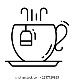Teebeutel in einer Untertasse mit Teebeutel, Vektorsymbol