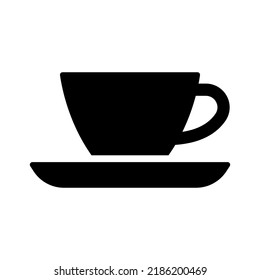 Tea cup with saucer icon. Black silhouette. Front side view. Vector simple flat graphic illustration. Isolated object on a white background. Isolate.