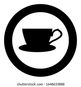 Tea cup with saucer icon in circle round black color vector illustration flat style image