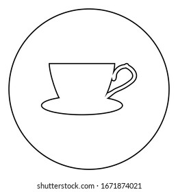 Té taza con un icono de platillo en círculo contorno negro ilustración vectorial de estilo plano imagen