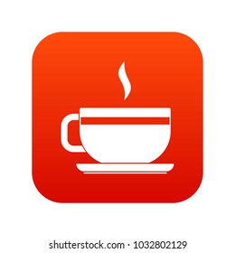 Tea cup and saucer icon digital red for any design isolated on white vector illustration