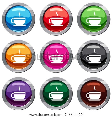 Tea cup and saucer set icon isolated on white. 9 icon collection vector illustration