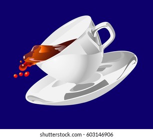 tea cup and saucer. spills tea