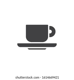 Tea cup with saucer vector icon. filled flat sign for mobile concept and web design. Cup of coffee glyph icon. Symbol, logo illustration. Vector graphics