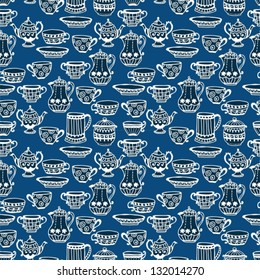 tea cup seamless background with teapot,vector illustration for design