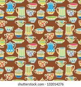 tea cup seamless background with teapot,vector illustration for design