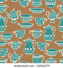 tea cup seamless background with teapot,vector illustration for design