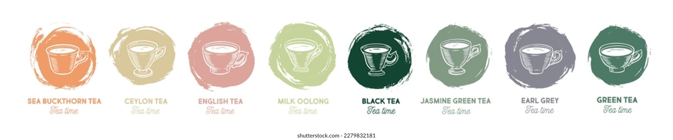 Tea Cup set, hand drawn, drawing isolated on white