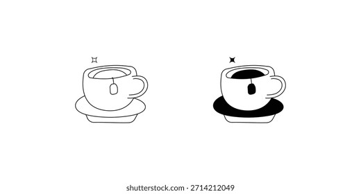Ícone de conjunto de xícara de chá com ilustração de stock vetor de fundo branco
