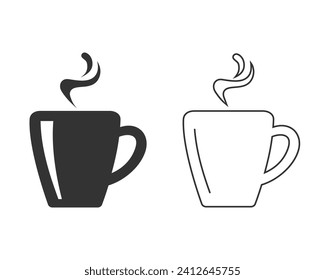 Tea cup simple line icon set. Vector illustration in flat