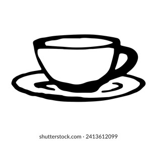 Tea cup sketchy illustration, vector icon isolated on white background