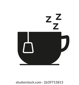 Tea Cup With Sleep Symbol Solid Icon. Relaxation, Sleep Aid, And Herbal Tea Silhouette Symbol. Calming Beverage For Restful Sleep. Isolated Vector Illustration.