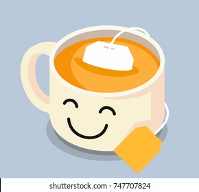 Tea cup with smiley face. Vector illustaration