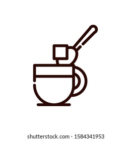 tea cup and spoon drink freh line design vector illustration