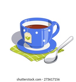 Tea cup and spoon. Eps10 vector illustration. Isolated on white background