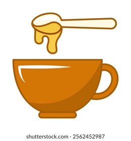 Tea cup with a spoon of honey line icon vector isolated. Sweet natural dessert with a hot cup of tea. Hot drink.