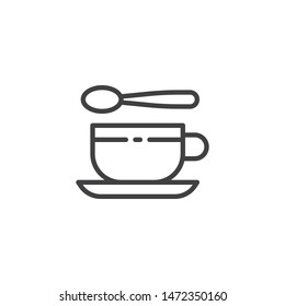Tea cup and spoon line icon. linear style sign for mobile concept and web design. Teaspoon and cup with saucer outline vector icon. Symbol, logo illustration. Vector graphics