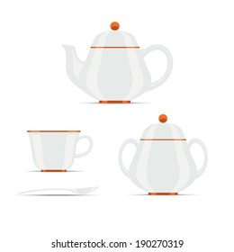 Tea cup spoon pot sugar bowl stock vector