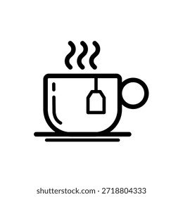 Tea cup - steaming mug with tea bag line art - vector icon