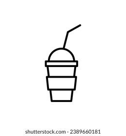 Tea Cup with Straw Stick Vector Icon for Shops and Stores. Suitable for books, stores, shops. Editable stroke in minimalistic outline style. Symbol for design 