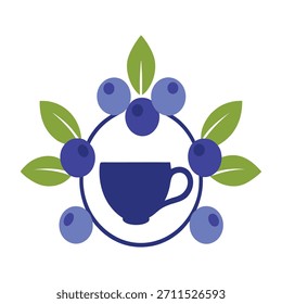 eine Teetasse umgeben von frischen Heidelbeeren