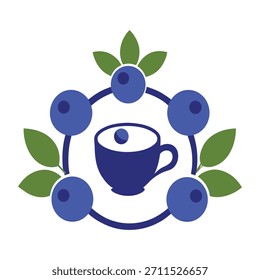 eine Teetasse umgeben von frischen Heidelbeeren 
