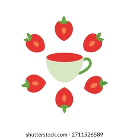 Una taza de té rodeada de fresas en rodajas