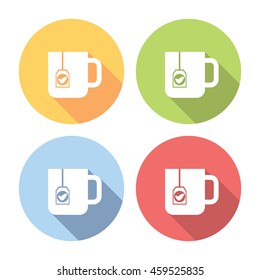 Tea Cup With Teabag Flat Style Design Icons Set