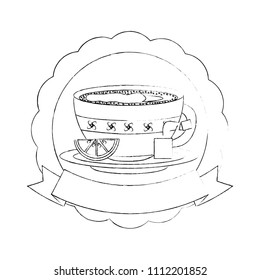 tea cup with teabag and lemon beverage emblem