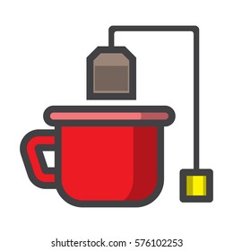 tea and cup, teabag,fragrant drink, flat design, vector image