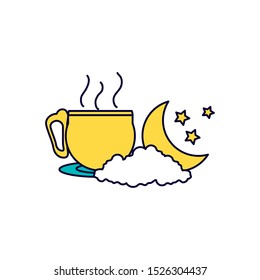 tea cup and teapot drink at night vector illustration design