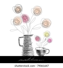 Tea cup and teapot with flowers