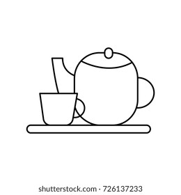tea cup and teapot vector line icon, sign, illustration on background, editable strokes