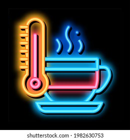Teebecher Temperatur Neon Leuchtzeichen Vektor. Glühendes Symbol für die Temperatur des Teebechers. transparente Symbolillustration