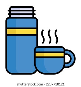 Teebeutel und Thermoskanne Symbol im trendigen Stil