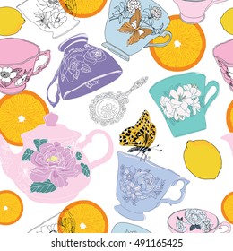 Tea cup , tea time seamless vector pattern