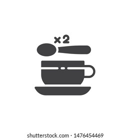Tea cup with two spoon of sugar vector icon. filled flat sign for mobile concept and web design. 2 sugar spoon and coffee cup glyph icon. Symbol, logo illustration. Vector graphics